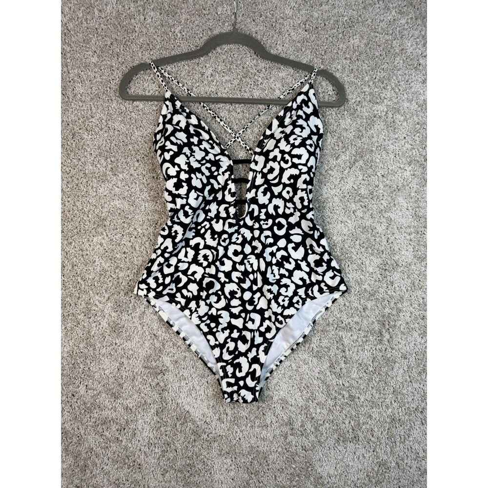 Pursuit Women's One Piece Swimsuit Size 16 Black White Animal Print NWT